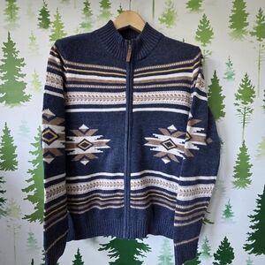 Navy Frye & Co. Aztec Pattern Zip-Up Sweater